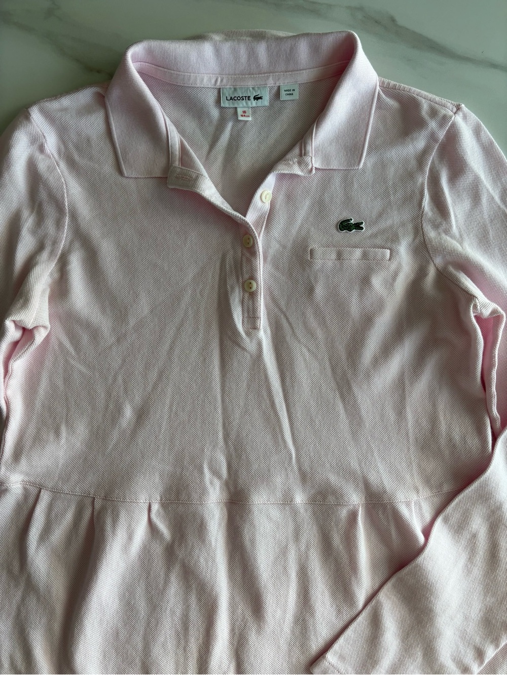 Lacoste Pink Long-Sleeve Polo Dress 100% cotton 16 y.o. - Picture 4 of 10